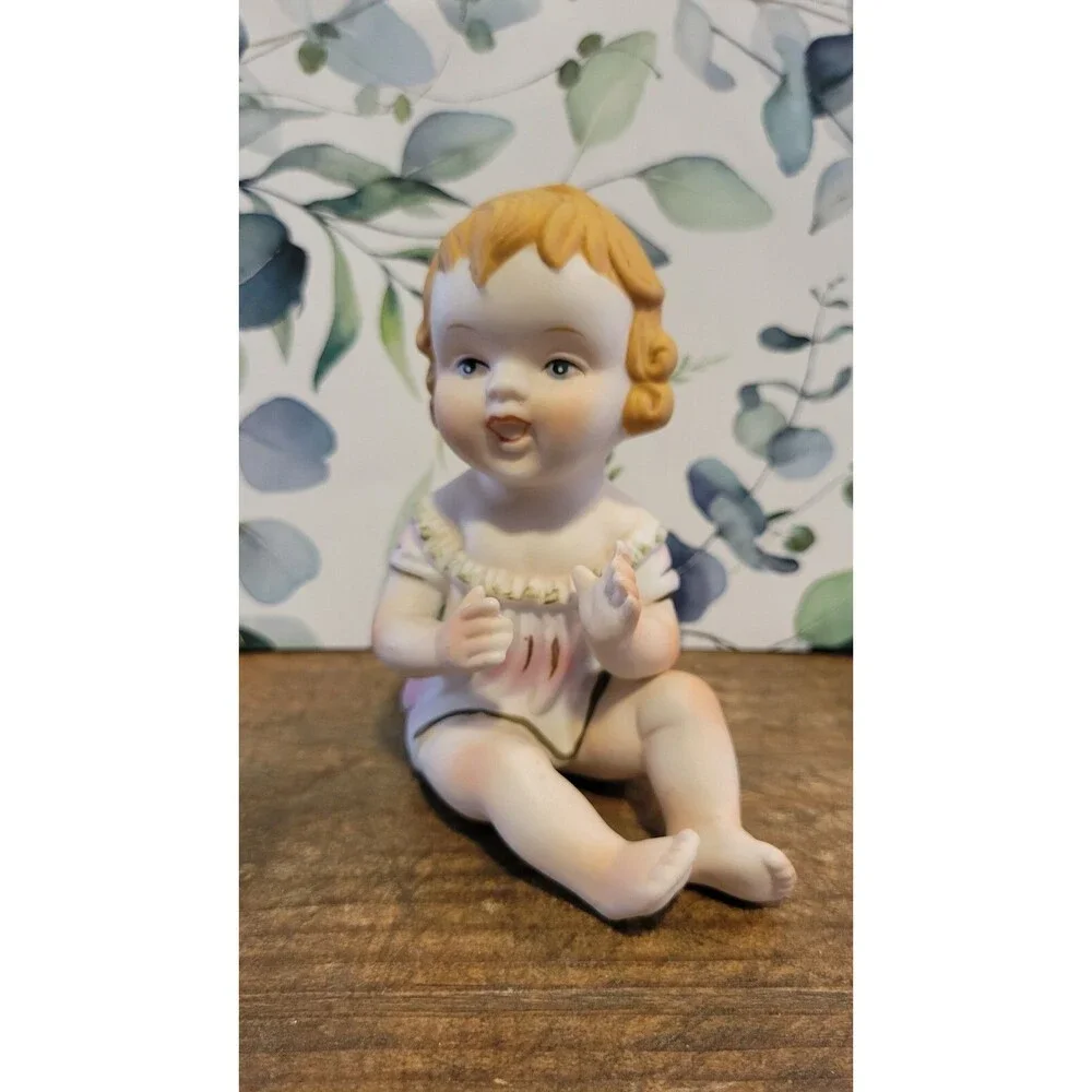 Antique Porcelain Bisque Piano Baby Girl Figurine - 1920's